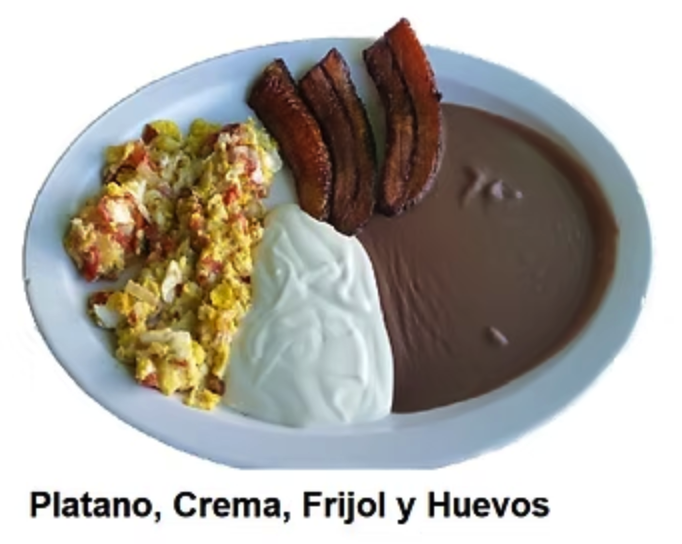 Platano, Crema, Frijol y Huevos